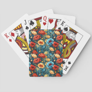 Beautiful Yellow Blue and Red Flowers Pattern Poker Cards