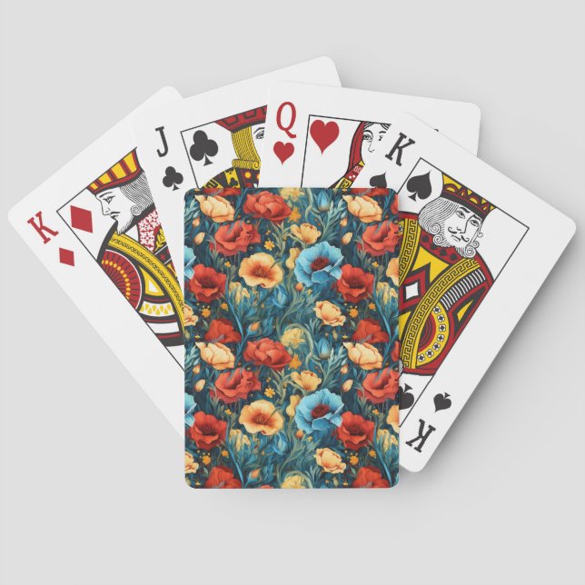 Beautiful Yellow Blue and Red Flowers Pattern Poker Cards (Back)