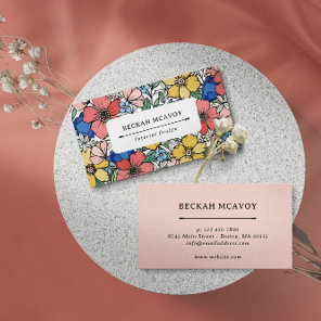 Beautiful Yellow Blue Coral Floral Pattern Business Card