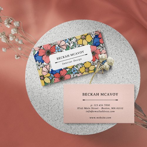 Beautiful Yellow Blue Coral Floral Pattern Business Card