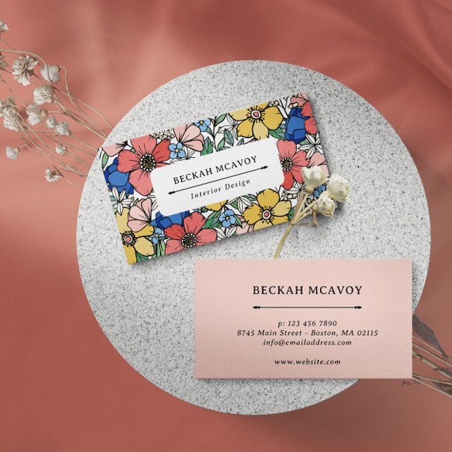 Beautiful Yellow Blue Coral Floral Pattern Business Card (Creator Uploaded)