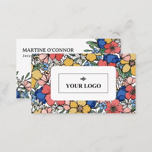 Beautiful Yellow Blue Coral Floral Your Logo Business Card