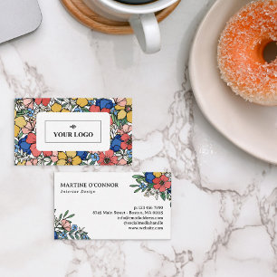 Beautiful Yellow Blue Coral Floral Your Logo Business Card