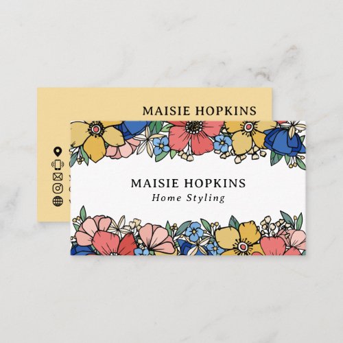 Beautiful Yellow Blue Coral Florals Business Card