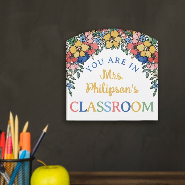 Beautiful Yellow Blue Coral Florals Classroom Door Sign (Creator Uploaded)