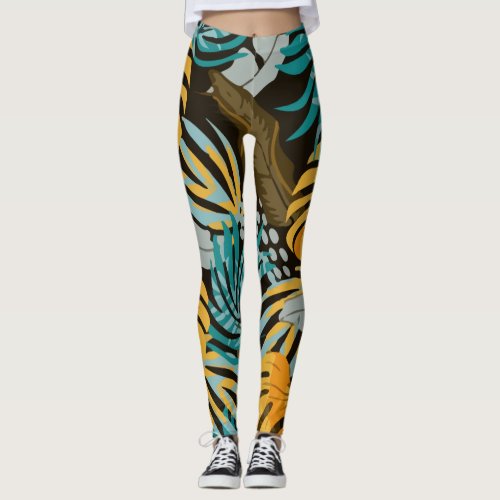 Beautiful Yellow Blue Leaves Plants Leggings