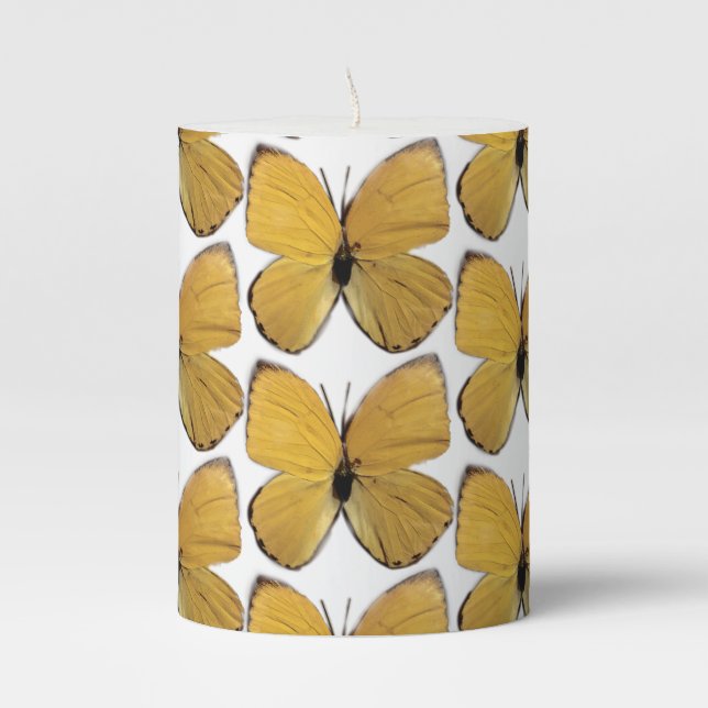 Beautiful Yellow Butterflies Pillar Candle (Front)