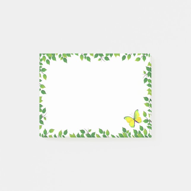 Beautiful Yellow Butterfly & Green Leaf Frame Post-it Notes (Front)