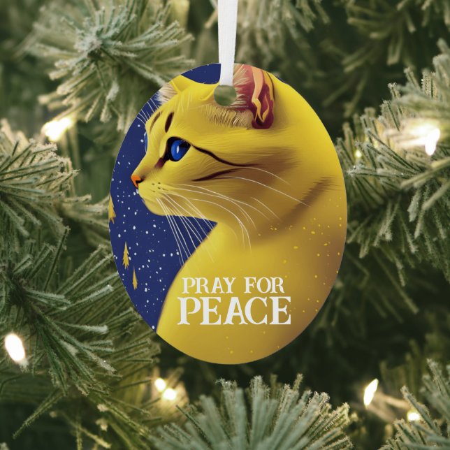 Beautiful Yellow Cat with Blue Eyes - ukraine Metal Ornament (Insitu)