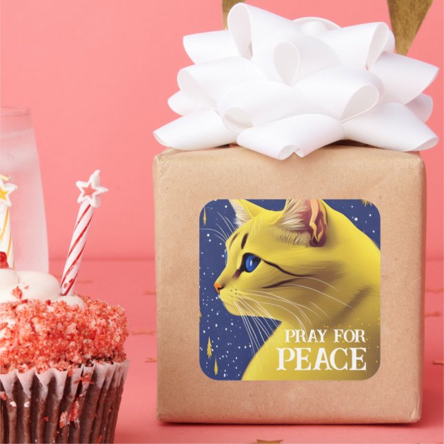 Beautiful Yellow Cat with Blue Eyes - ukraine Square Sticker (Party)