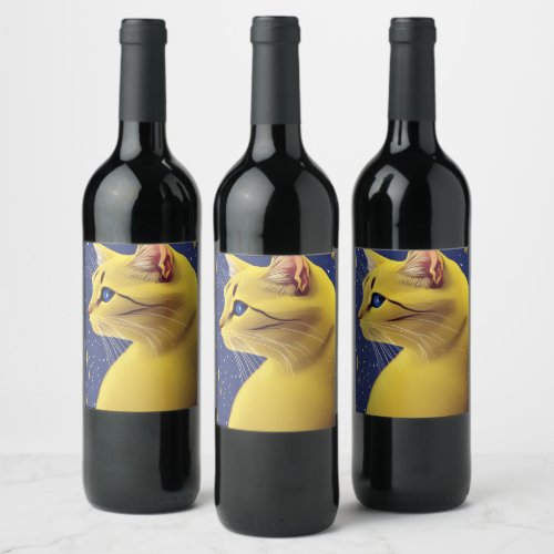 Beautiful Yellow Cat with Blue Eyes  Wine Label