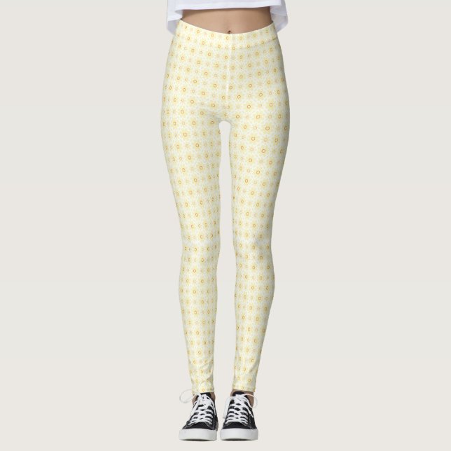 Beautiful Yellow Circles on White Background Leggings (Front)