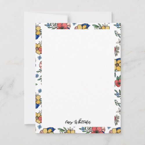 Beautiful Yellow Coral Blue Floral Name In Script Note Card