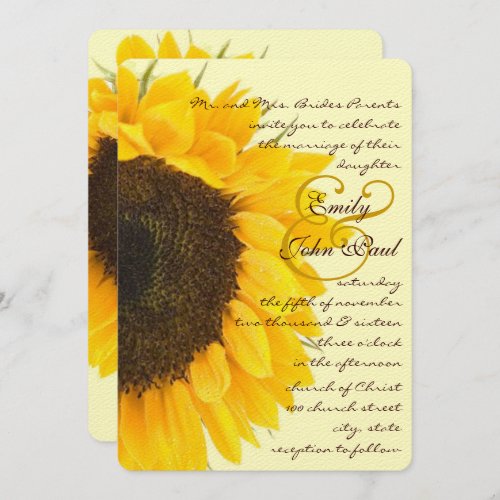 Beautiful Yellow Elegance Sunflower Wedding  Invitation
