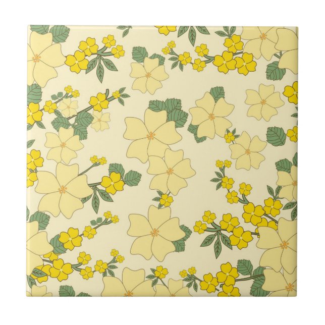 Beautiful yellow  floral art ceramic tile (Front)