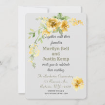 Beautiful Yellow Florals Gray Wedding Invitation