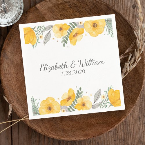 Beautiful Yellow Flower Elegant Romantic Wedding Paper Napkins