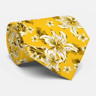 Beautiful yellow flower pattern neck tie