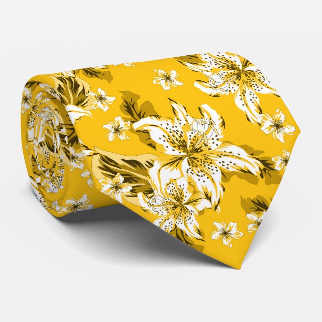 Beautiful yellow flower pattern neck tie (Rolled)