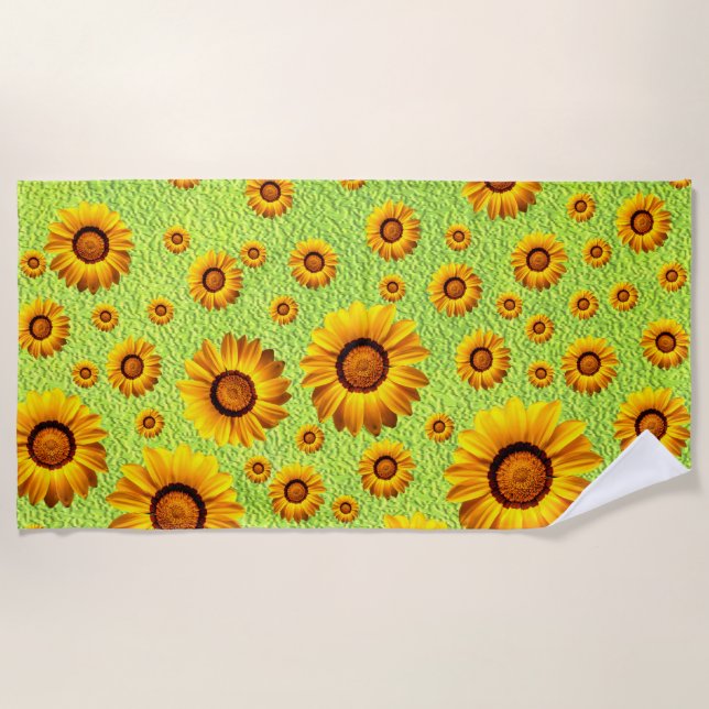 Beautiful yellow flowers on abstract green   beach towel (Front)