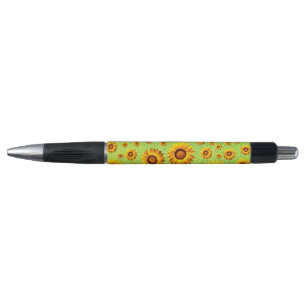 Beautiful yellow flowers on abstract green  pen