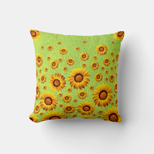 Beautiful yellow flowers on abstract green throw pillow (Front)