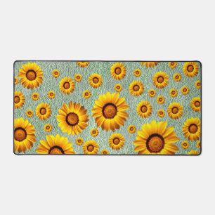 Beautiful yellow flowers on dark lime green desk mat