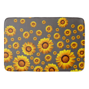 Beautiful yellow flowers on gray background   bath mat