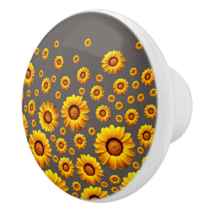 Beautiful yellow flowers on gray background  ceramic knob