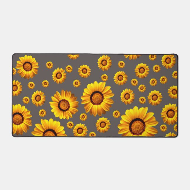 Beautiful yellow flowers on gray background   desk mat (Front)