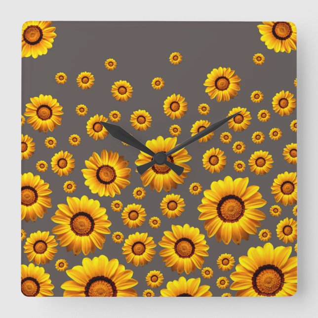 Beautiful yellow flowers on gray background  square wall clock (Front)