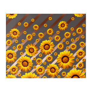 Beautiful yellow flowers on gray, brown stripes acrylic print
