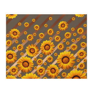 Beautiful yellow flowers on gray, brown stripes wood wall art