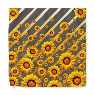 Beautiful yellow flowers on gray, gold stripes    bandana