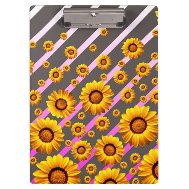 Beautiful yellow flowers on gray, pink stripes   clipboard (Front)