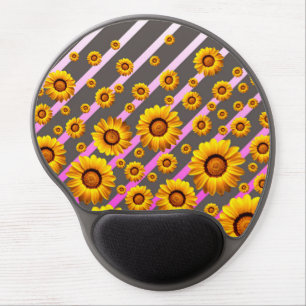 Beautiful yellow flowers on gray, pink stripes gel mouse pad