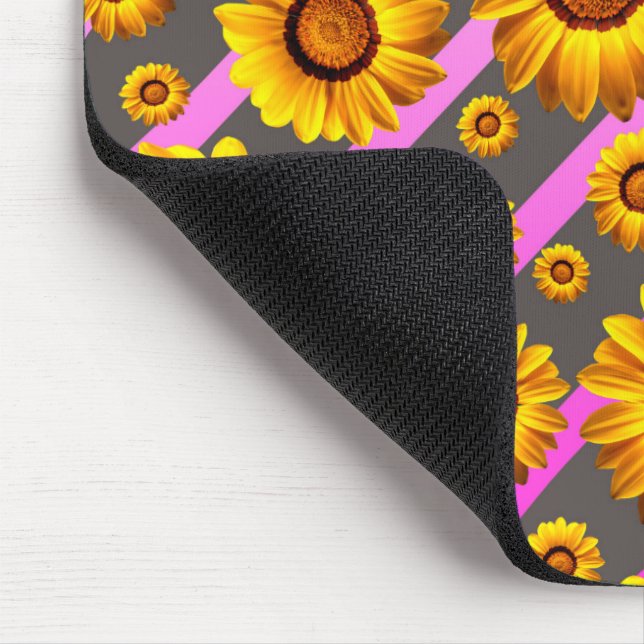 Beautiful yellow flowers on gray, pink stripes  mouse pad (Corner)