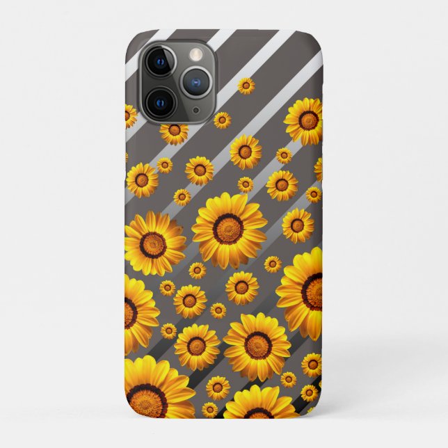 Beautiful yellow flowers on gray, silver stripes   Case-Mate iPhone case (Back)