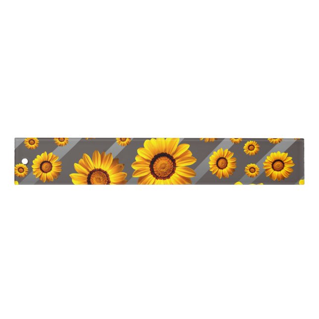 Beautiful yellow flowers on gray, silver stripes   ruler (Front)