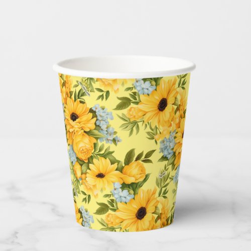 Beautiful yellow flowers paper cups