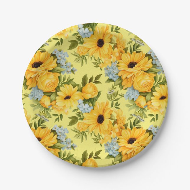 Beautiful yellow flowers paper plates (Front)