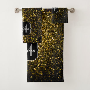 Golden Glitter Bathroom Accessories Zazzle Beautiful Yellow Gold Sparkles Monogram Bath Towel Set