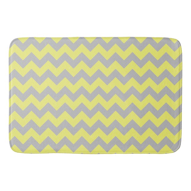Beautiful Yellow Gray Chevron Pattern Bath Mat (Front)