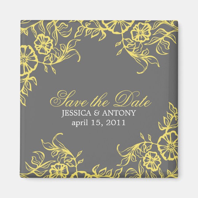 Beautiful Yellow & Gray Custom Save the Date Magnet (Front)