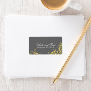 Beautiful Yellow & Gray Floral Wedding Favor Label