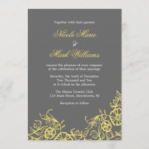 Beautiful Yellow & Gray Floral Wedding Invitation
