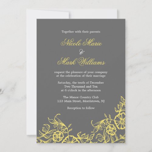 Beautiful Yellow &amp; Gray Floral Wedding Custom Invitation