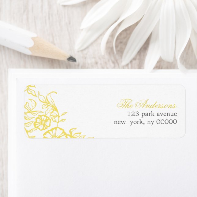 Beautiful Yellow & Gray Floral Wedding Label (Insitu)