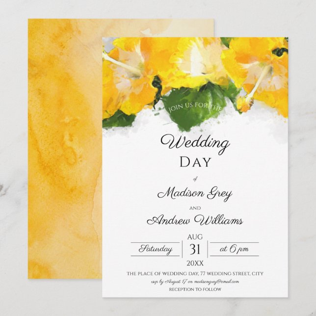 Beautiful Yellow Hibiscus Flower Art Wedding Invit Invitation (Front/Back)