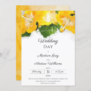 Beautiful Yellow Hibiscus Flower Art Wedding Invit Invitation